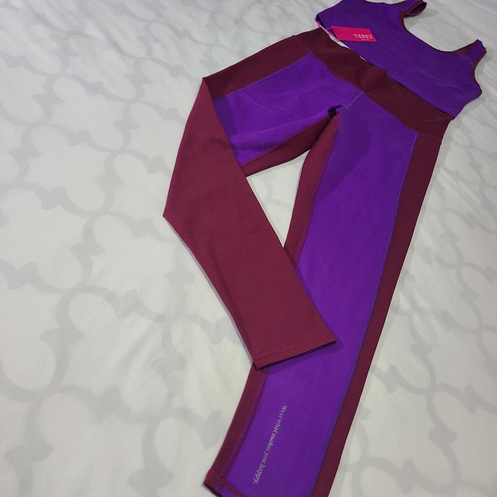 Terez Electric Purple And Black Raspberry Tlc Colorblock Leggings Large Nwt